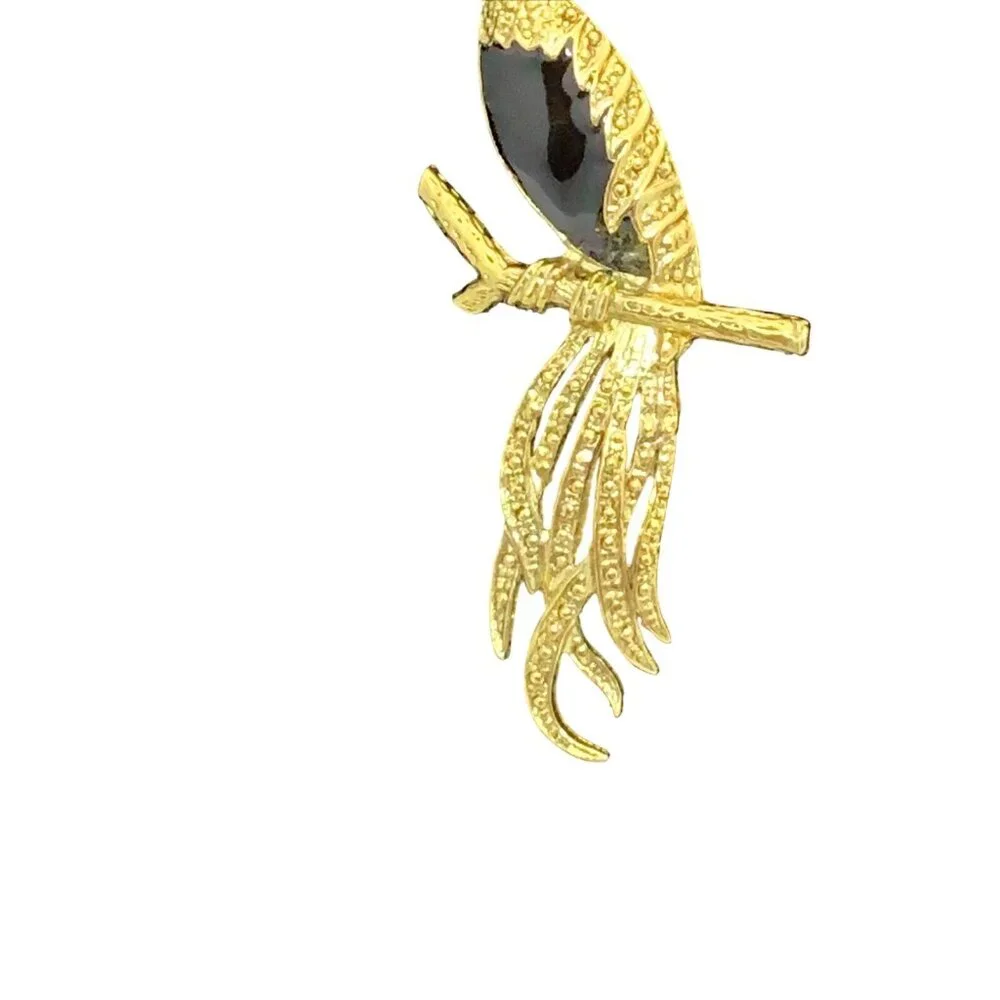 Vintage Gold Tone, Marcasite And Enamel Bird Of Paradise Brooch (1811) - Picture 3 of 6